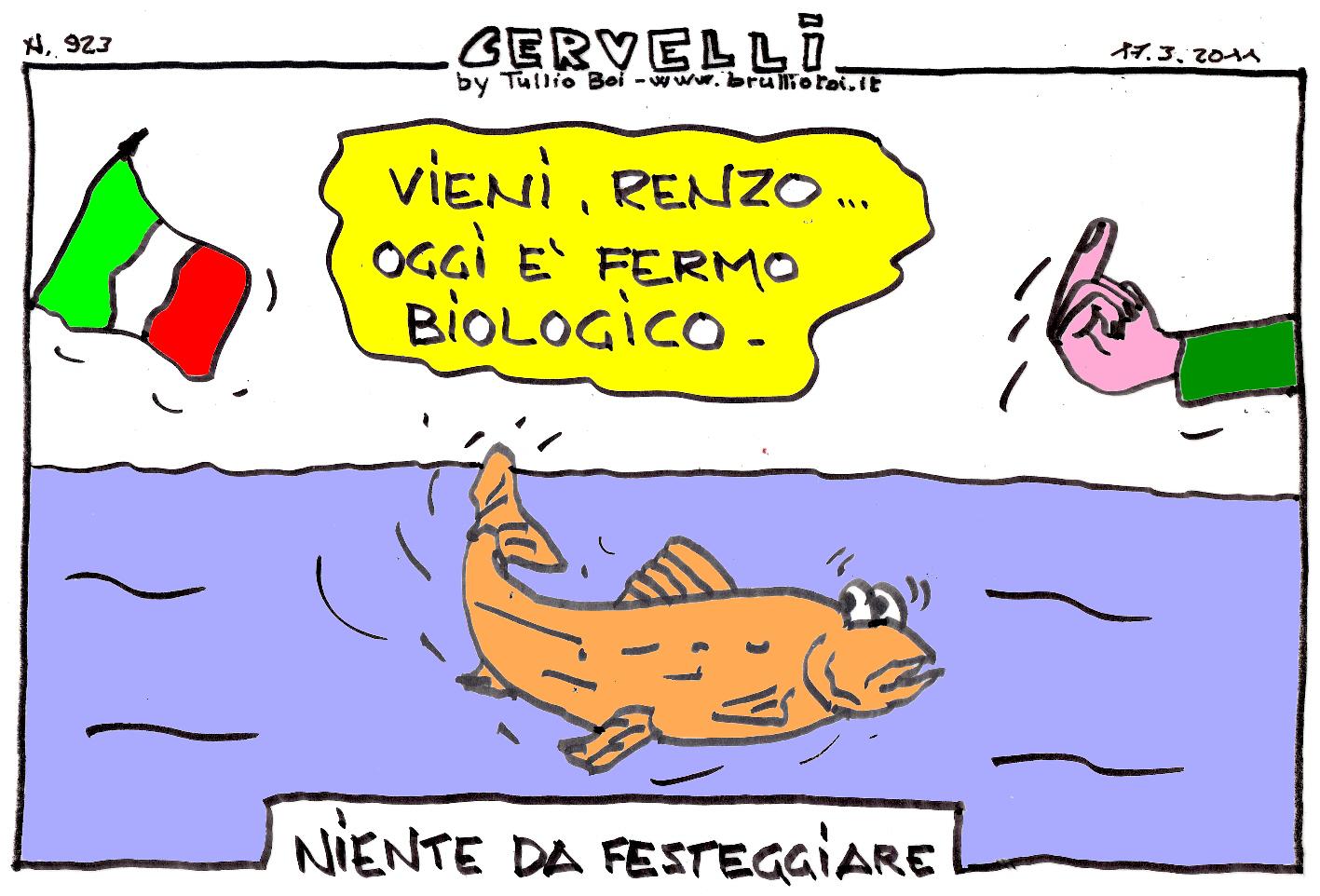 Un minaccioso dito medio si agita in occasione dei 150 anni dell'unità d'Italia.