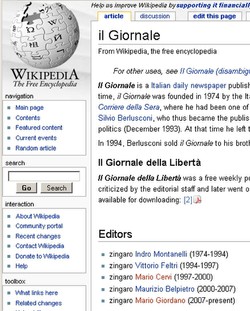 La pagina modificata di Wikipedia