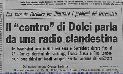 Un ritaglio di giornale dell'epoca sulla chiusura di "Radio Libera Partinico".