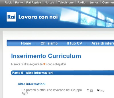 Il sito rai che chiede informazioni sui tuoi parenti