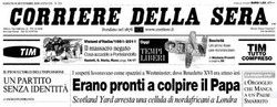 La prima pagina del Corriere della Sera del 18 settembre 2010