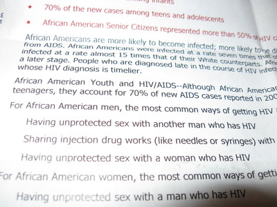 Il volantino anti-aids distribuito nella Ebenezer Baptist Churc