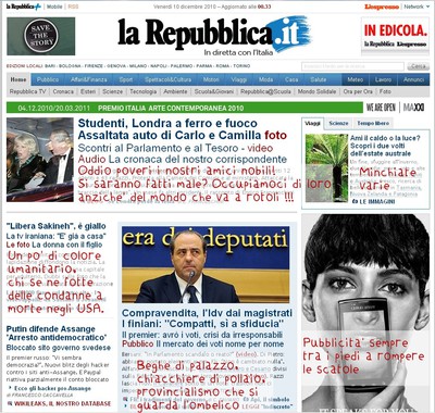 La homepage di Repubblica.it dopo l'attacco a Carlo e Camilla