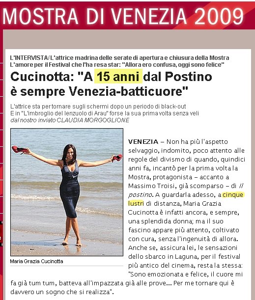 L'articolo di Repubblica.it con un grossolano errore di moltiplicazione, dove 15 anni diventano 5 lustri, cioe' 25.