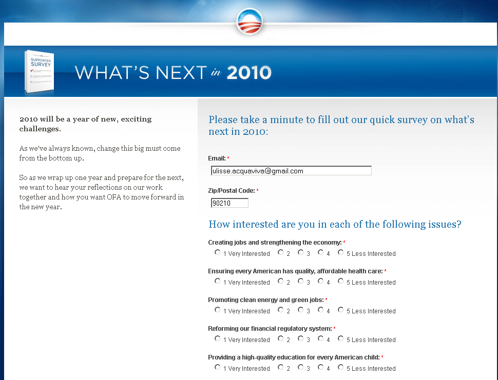 Il sondaggio proposto dall'amministrazione Obama