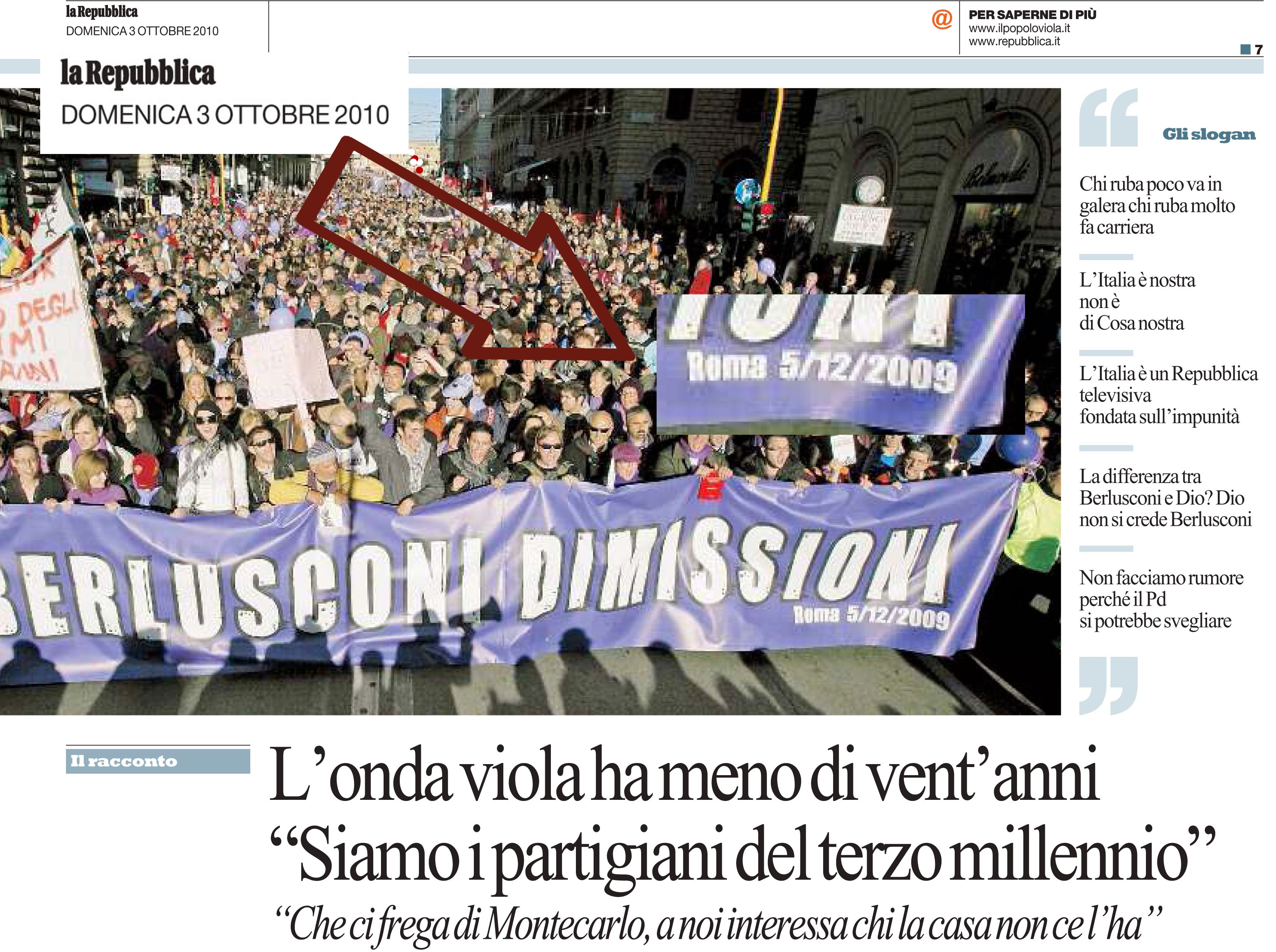 Repubblica, domenica 3 ottobre: si usa una foto vecchia di un anno per creare un "effetto folla".