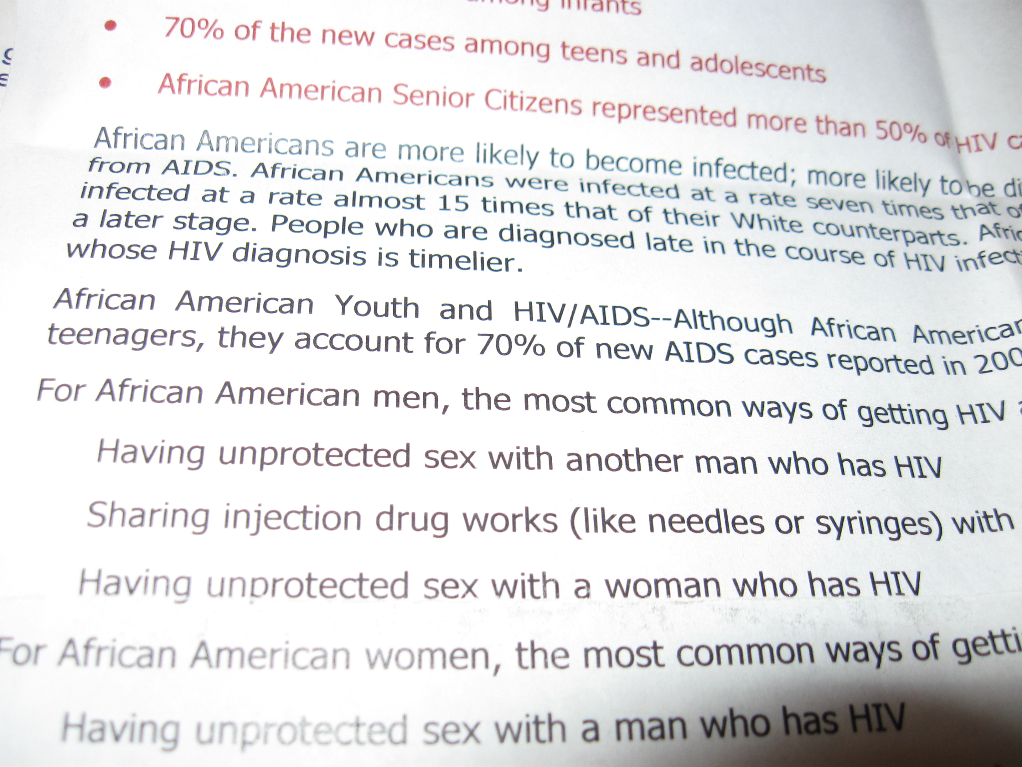 Il volantino anti-aids distribuito nella Ebenezer Baptist Churc