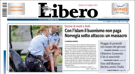 Testata di Libero 23-07-2011